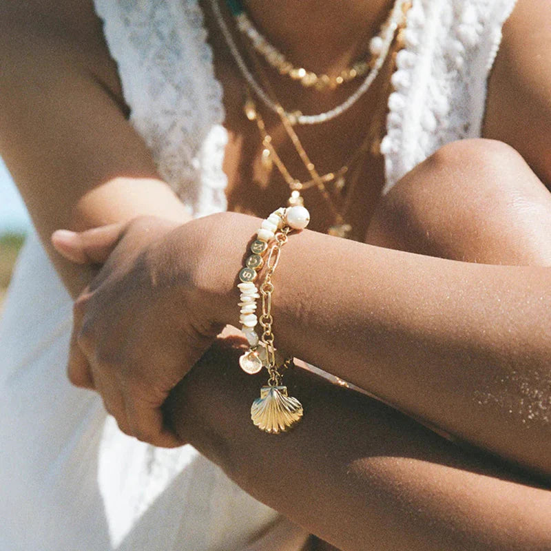 Pulsera Concha de Vieira y Perla de Concha para Mujer