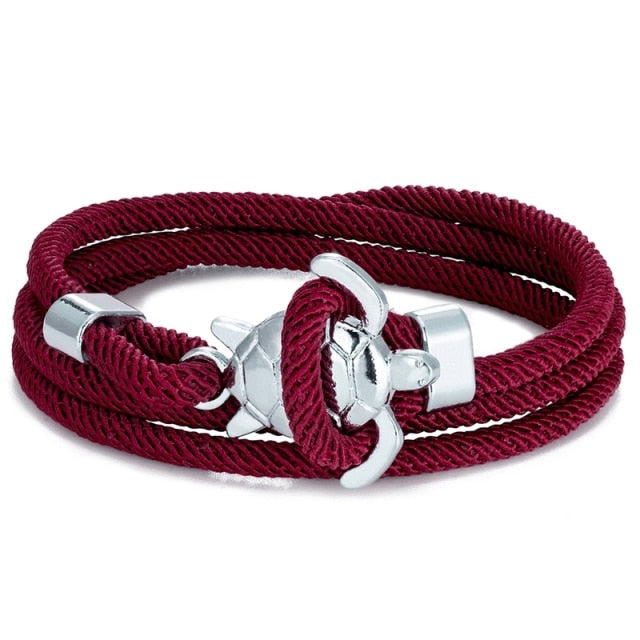 Pulsera Cordón Tortuga Marina burdeos