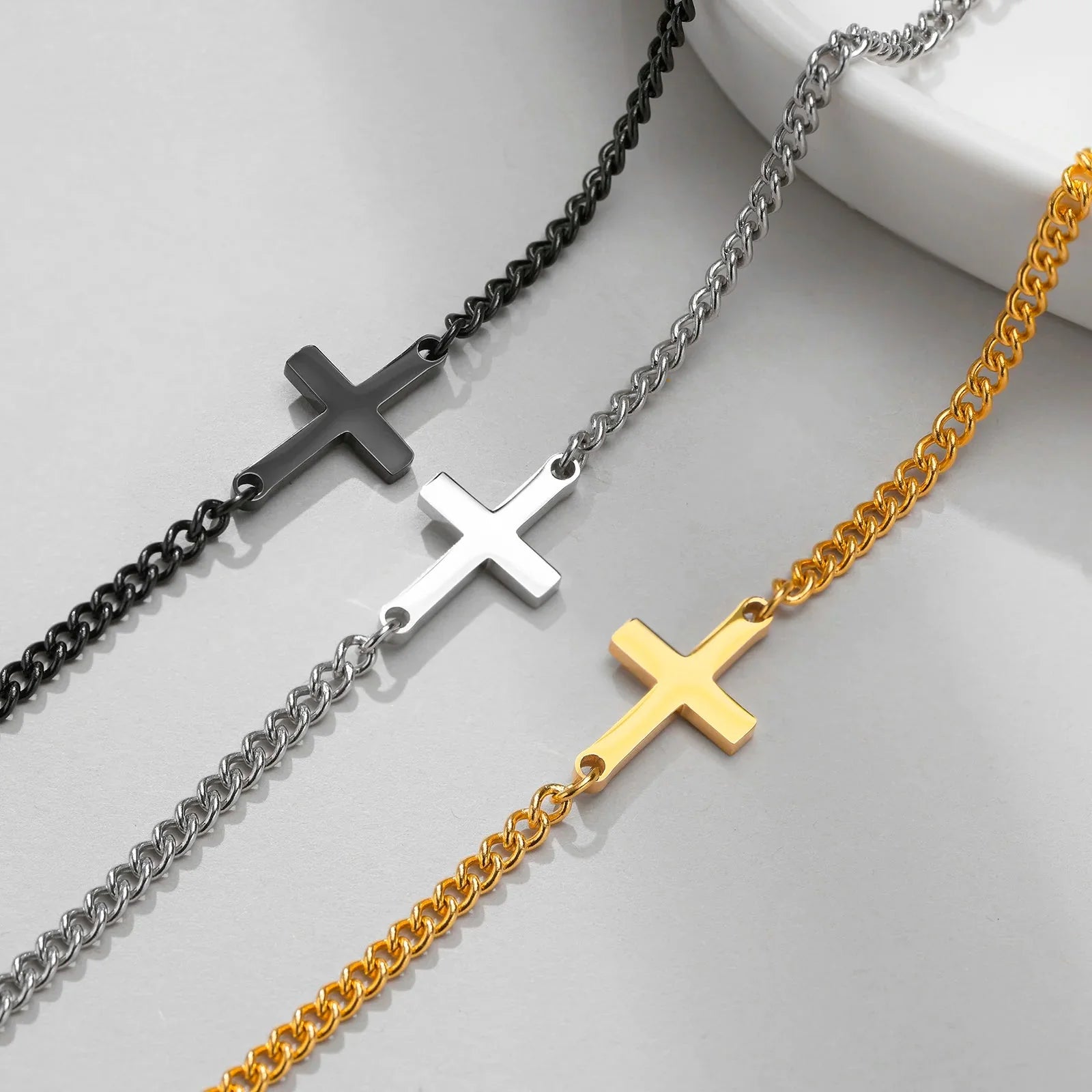 Pulsera Cruz Cadena Gourmet Hombre o Mujer negro