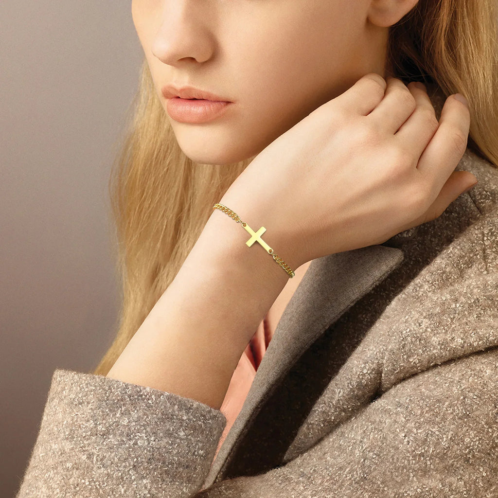 Pulsera Cruz Cadena Gourmet Hombre o Mujer oro