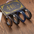 Pulsera Cruz Rosario Piedras Naturales y Cuero
