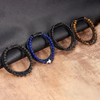 Pulsera Cruz Rosario Piedras Naturales y Cuero