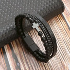 Pulsera Cruz Rosario Piedras Naturales y Cuero