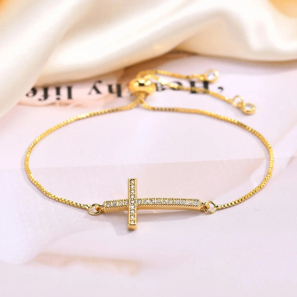 Pulsera Cruz Cristiana de Circonio para Mujer