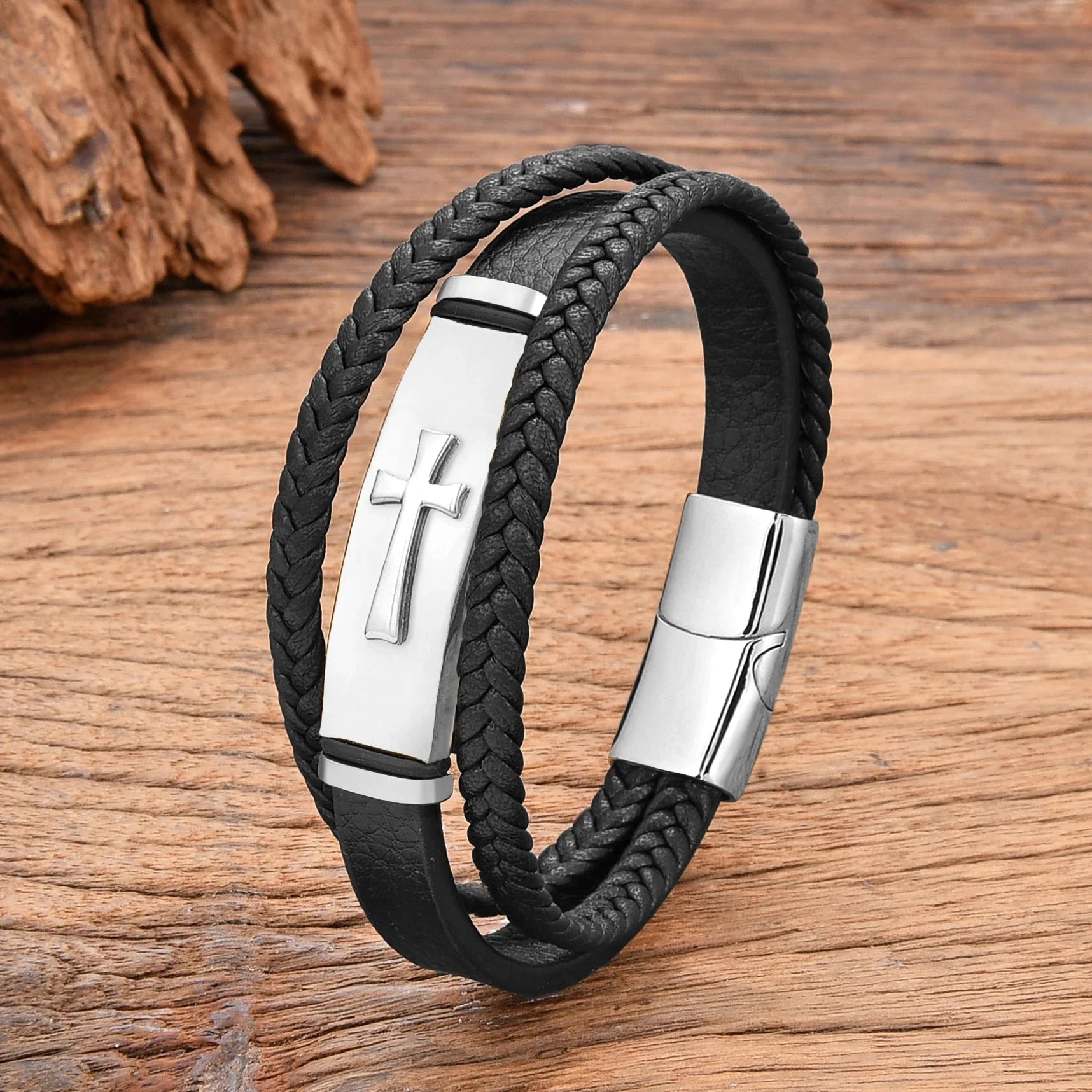 Pulsera Cruz De Cuero estilo b blanco