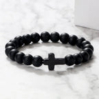 Pulsera Cruz en Piedras Naturales negro brillante