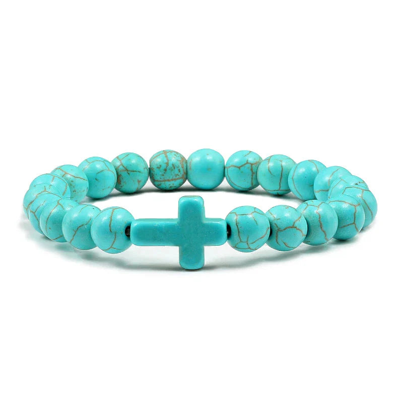 Pulsera Cruz en Piedras Naturales turquesa