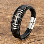 Pulsera Cruz y Trenza en Cuero blanco