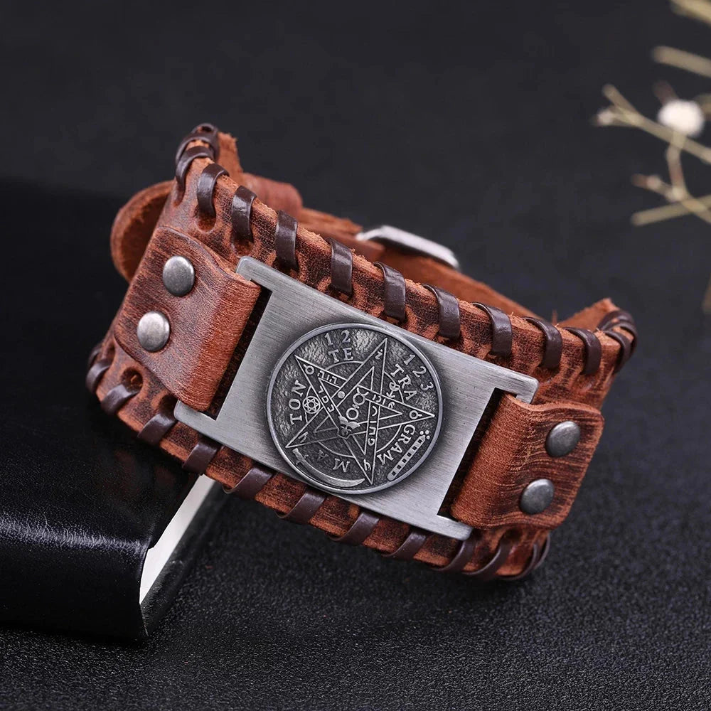 Pulsera de Cuero Pentáculo Brujería Pulsera Wicca 1