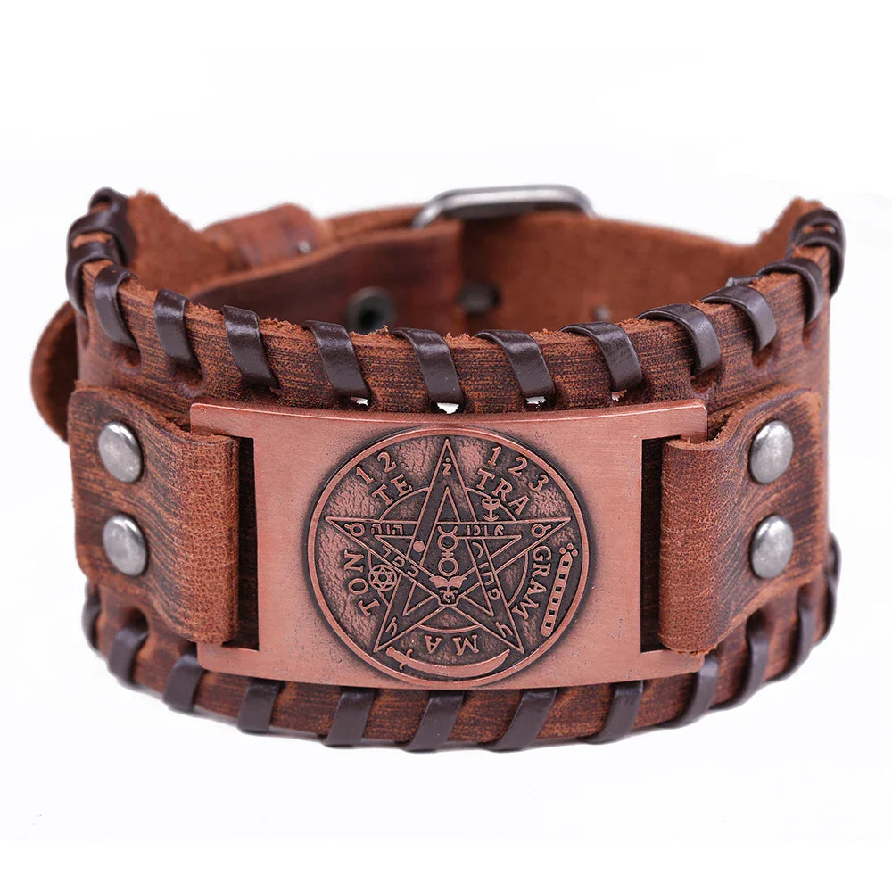 Pulsera de Cuero Pentáculo Brujería Pulsera Wicca 3