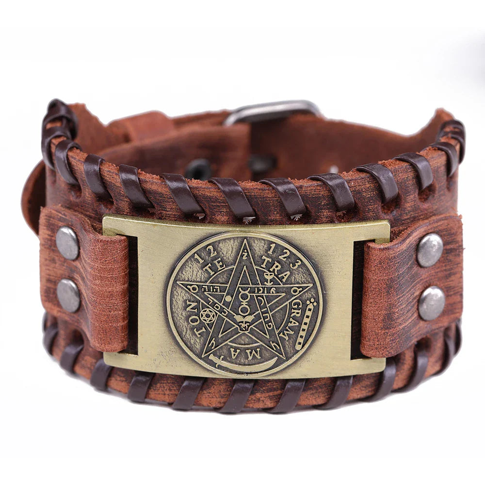 Pulsera de Cuero Pentáculo Brujería Pulsera Wicca 2