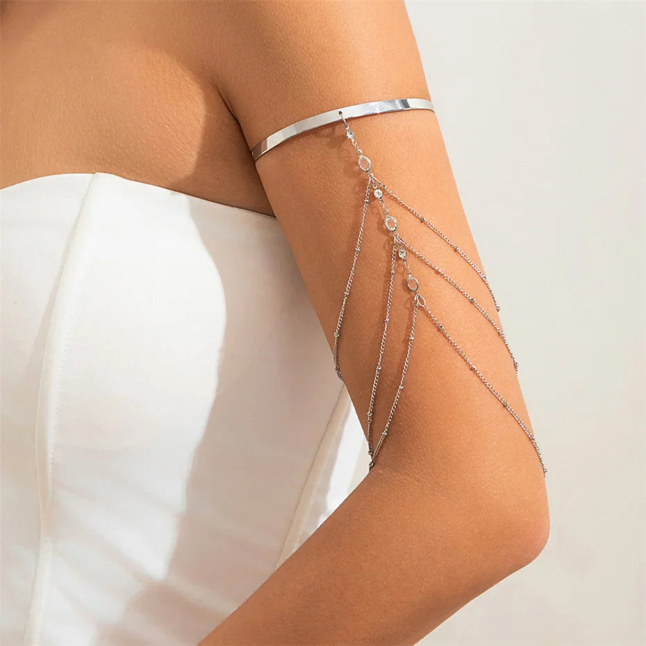 Brazalete de Brazo para Mujer Elegante - Adorno para la Parte Superior del Brazo y Joya Cadena de Bíceps plata