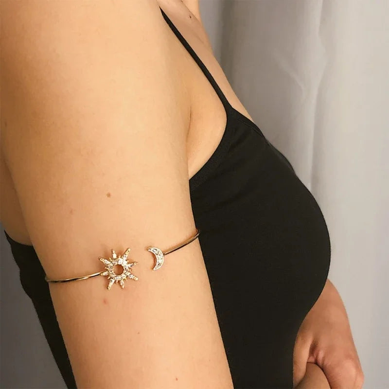 Brazalete de Brazo Mujer Sol Luna - Adorno Cadena de Brazo y Joya de Bíceps plata