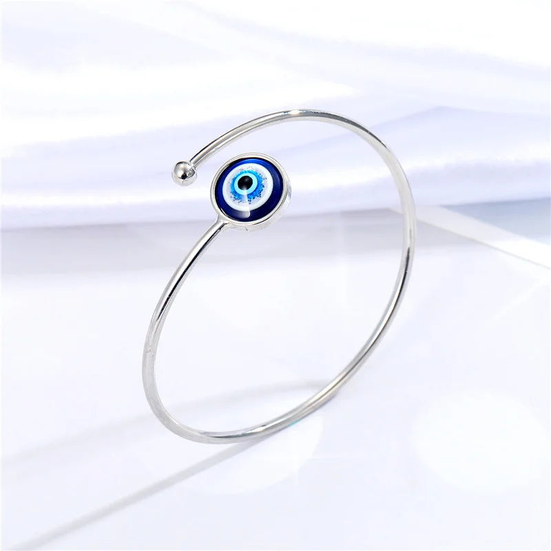 Pulsera de Amuleto Contra el Mal de Ojo Azul Turco plata