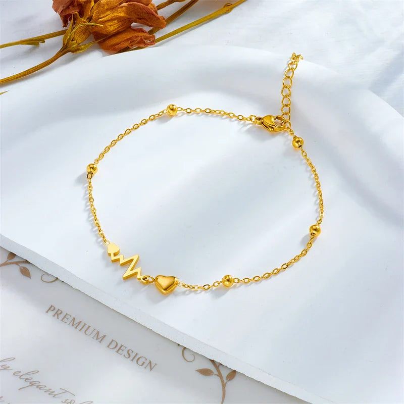 Pulsera de Tobillo con Corazones y Electrocardiograma