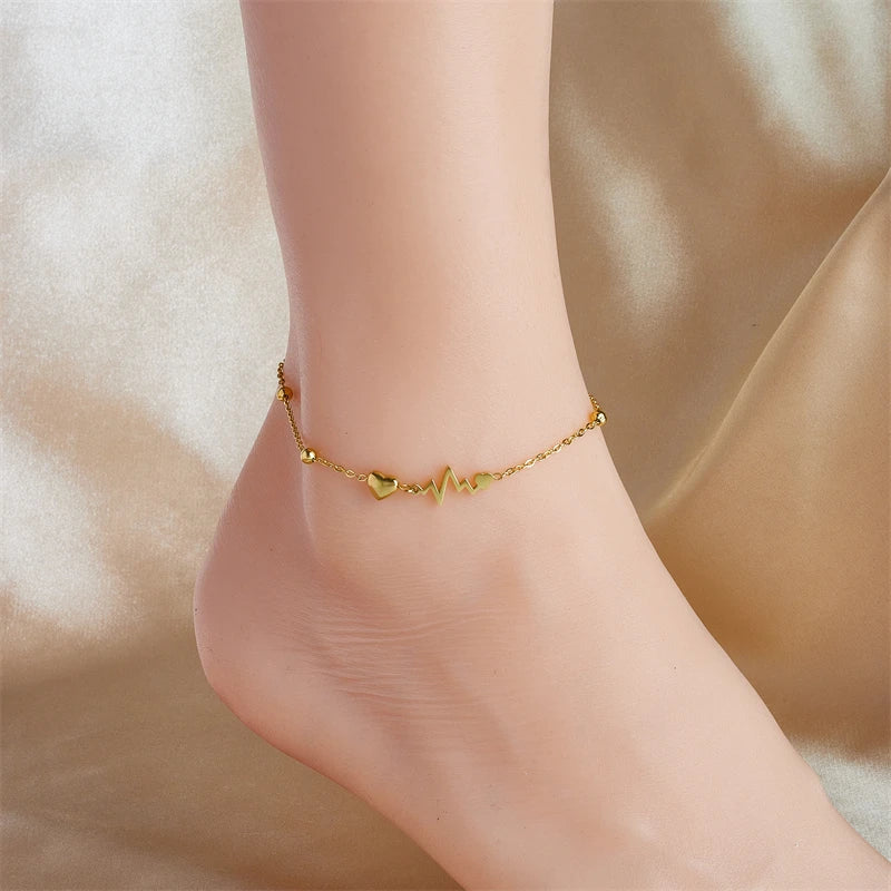 Pulsera de Tobillo con Corazones y Electrocardiograma
