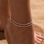 Pulsera de Tobillo Fina Doble Fila plata