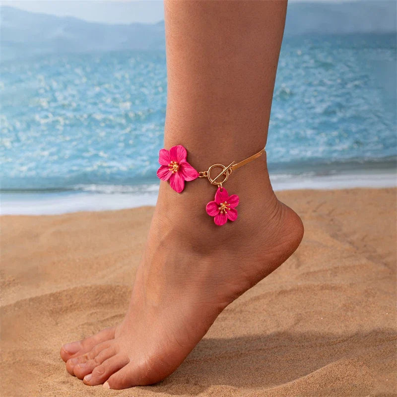 Bracelet de cheville fleur pour femme