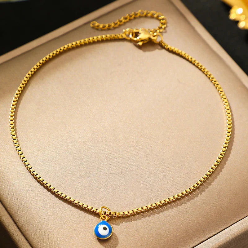 Pulsera de Tobillo Ojo Azul oro