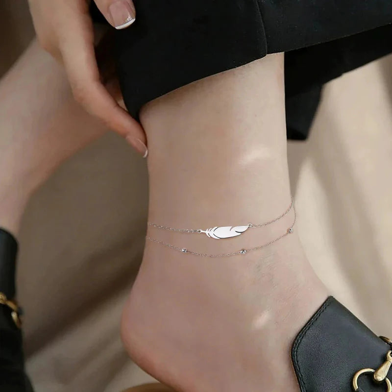 Pulsera de Tobillo Pluma plata