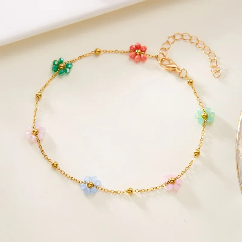 Pulsera de Tobillo con Flores de Colores