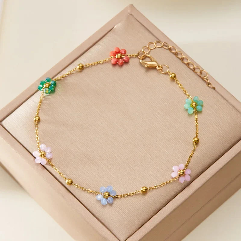 Pulsera de Tobillo con Flores de Colores