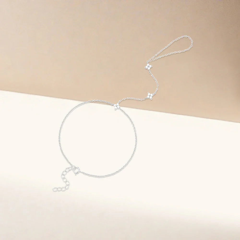 Pulsera de Mano con Flores de Circón plata