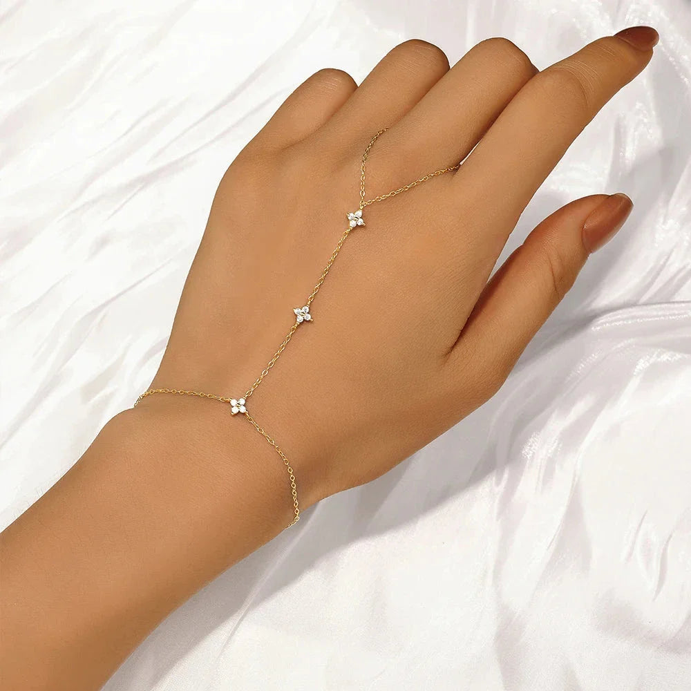Pulsera de Mano con Flores de Circón oro