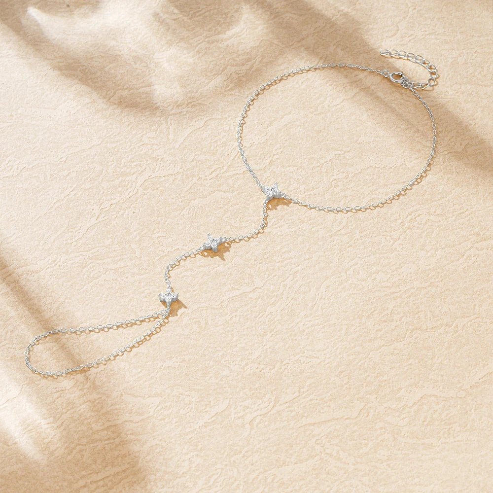 Pulsera de Mano con Flores de Circón plata