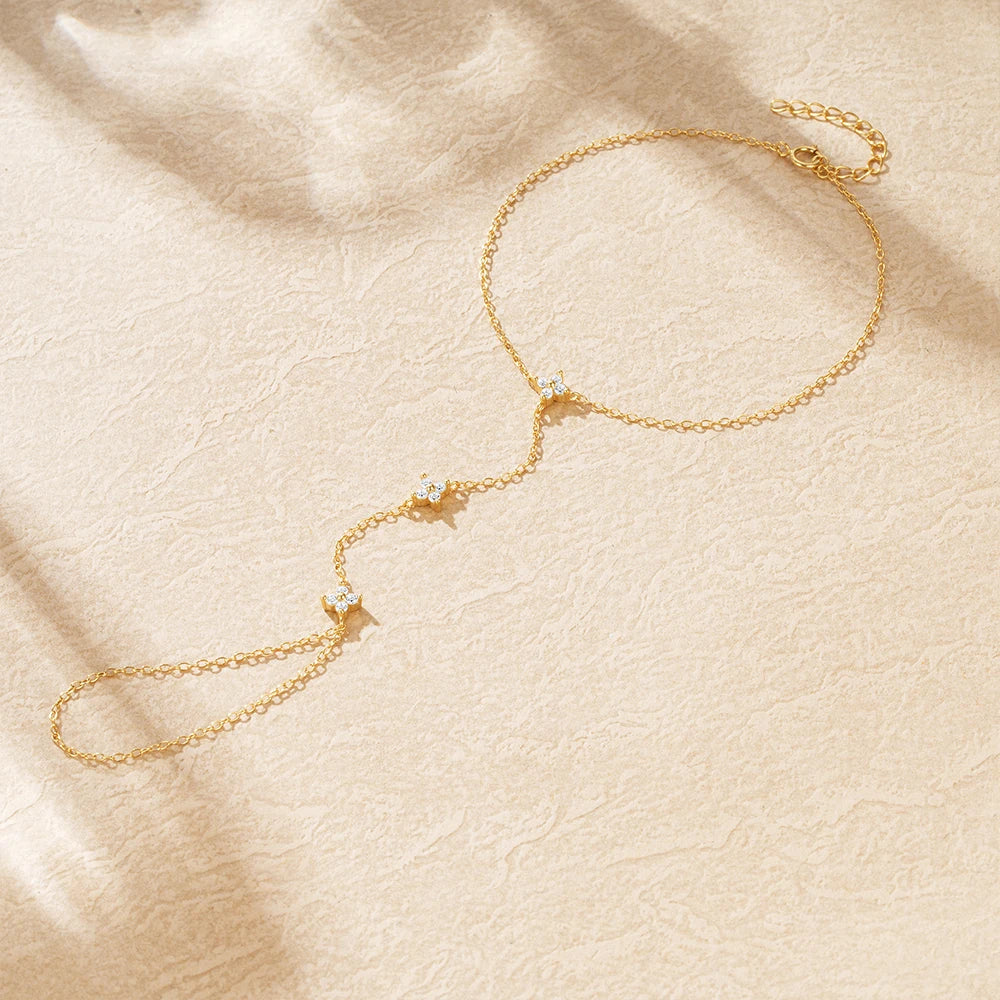 Pulsera de Mano con Flores de Circón oro