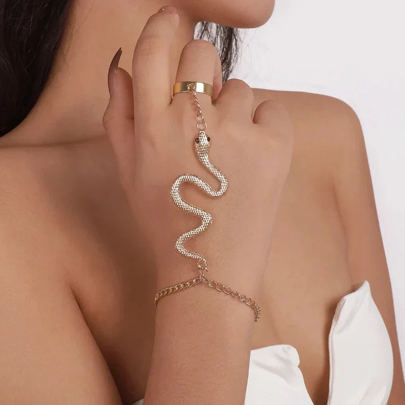 Pulsera de Mano Serpiente Joya Mujer Cadena Mano & Dedo oro