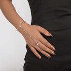 Pulsera de Mano con Strass Joya Mujer Cadena Mano y Dedo plata