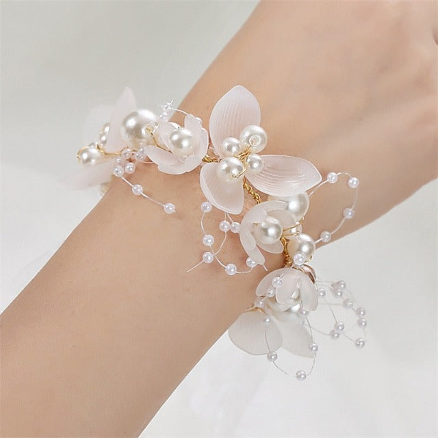 Pulsera de Boda con Perlas y Flores