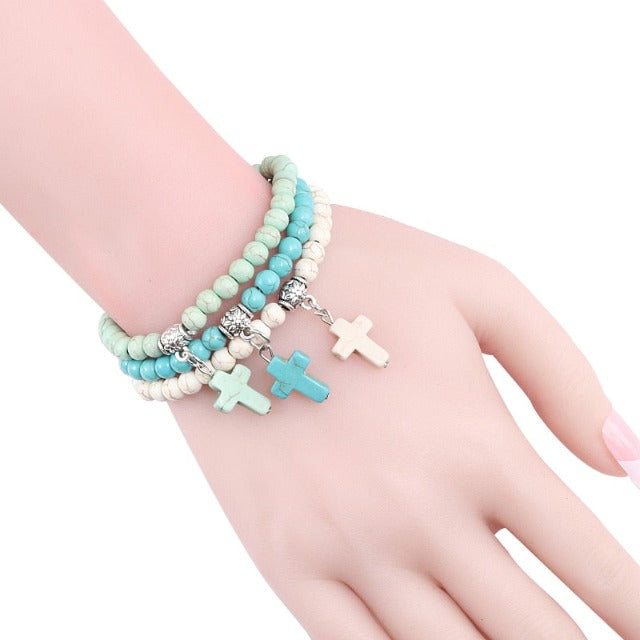 Pulsera de Perlas con Cruz