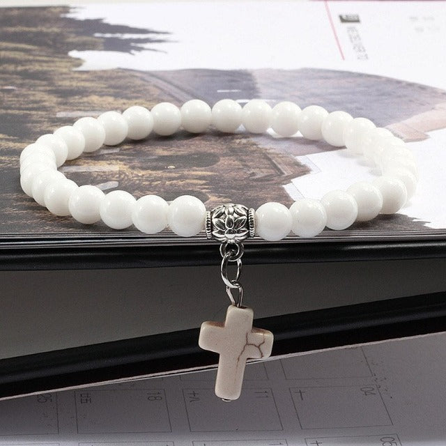 Pulsera de Perlas con Cruz
