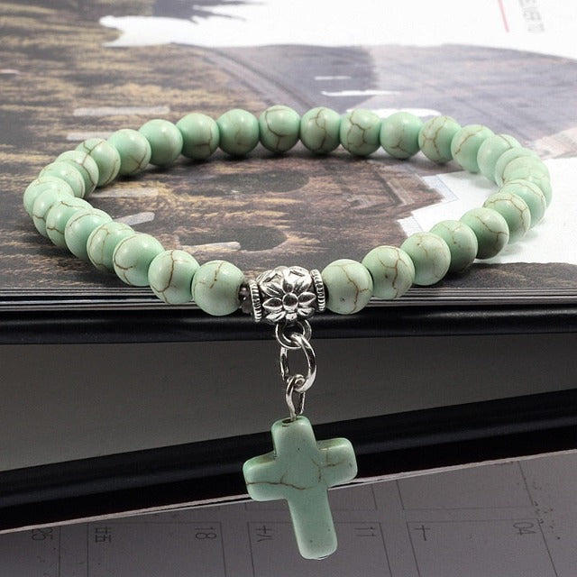 Pulsera de Perlas con Cruz