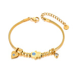 Pulsera de Protección con Mano de Fátima y Ojo Azul oro