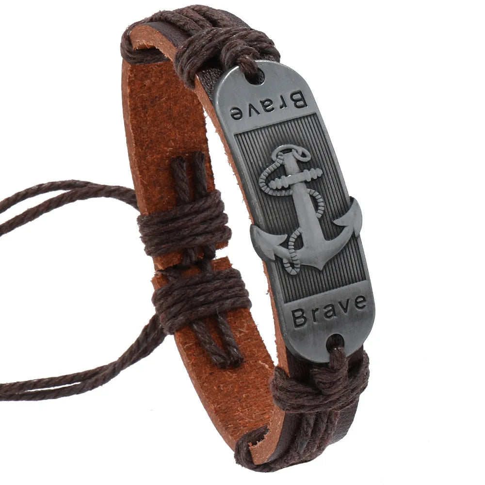 Pulsera de cuero Ancla de las Olas