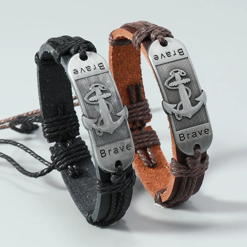 Pulsera de cuero Ancla de las Olas