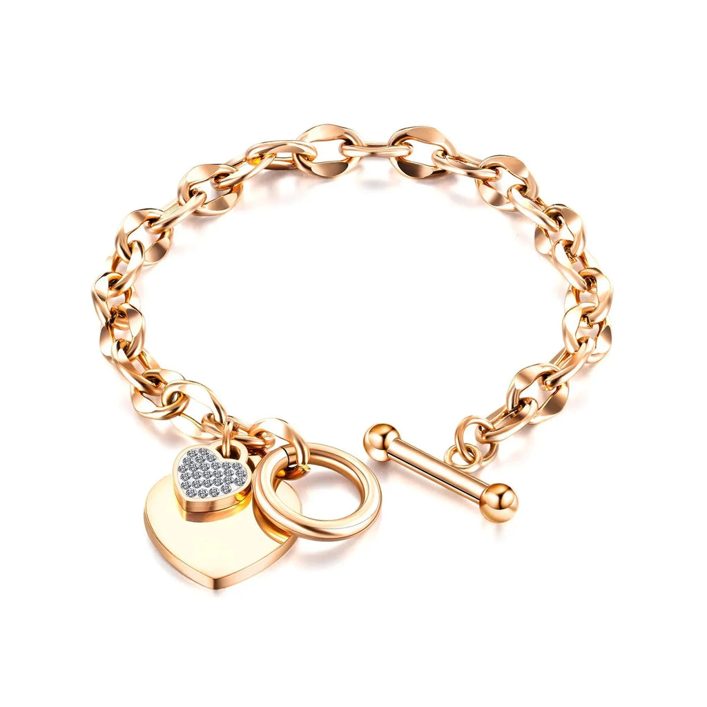 Pulsera Doble Corazón Esclava Mujer oro rosa