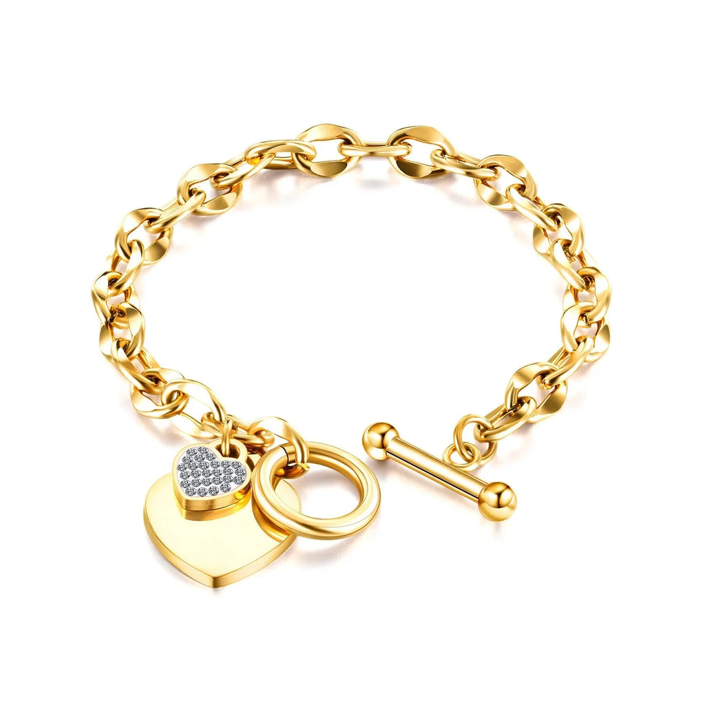 Pulsera Doble Corazón Esclava Mujer oro