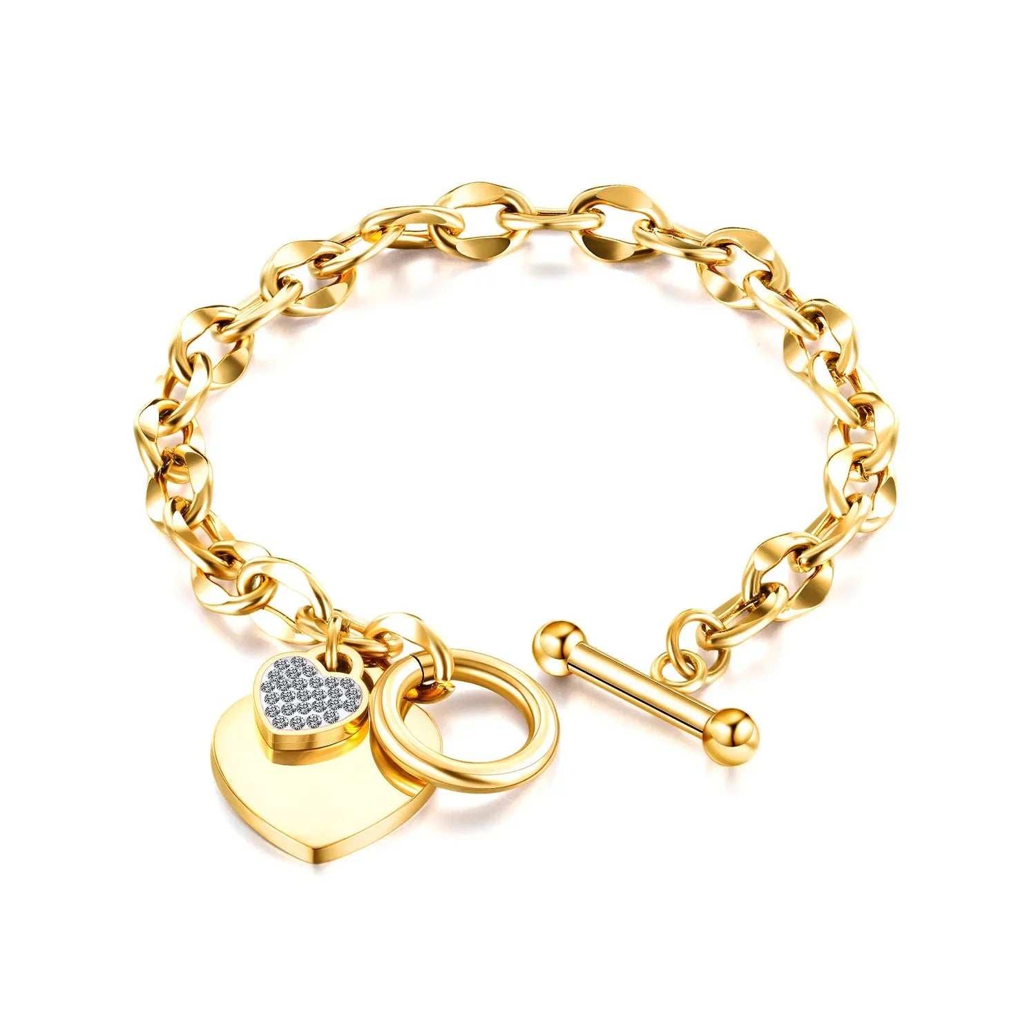 Pulsera Doble Corazón Esclava Mujer oro