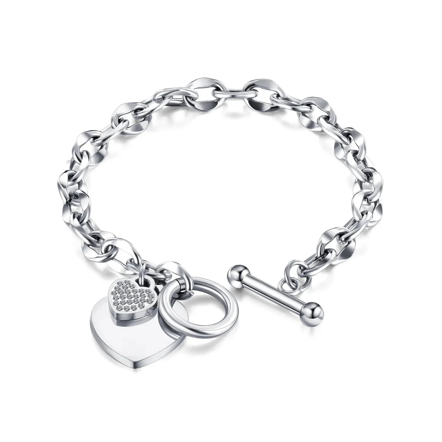 Pulsera Doble Corazón Esclava Mujer plata