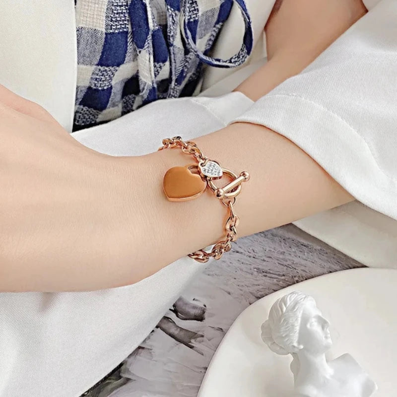 Pulsera Doble Corazón Esclava Mujer oro rosa