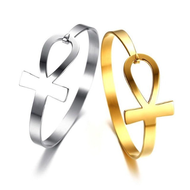 Pulsera egipcia para mujer en forma de cruz de Ankh oro plata
