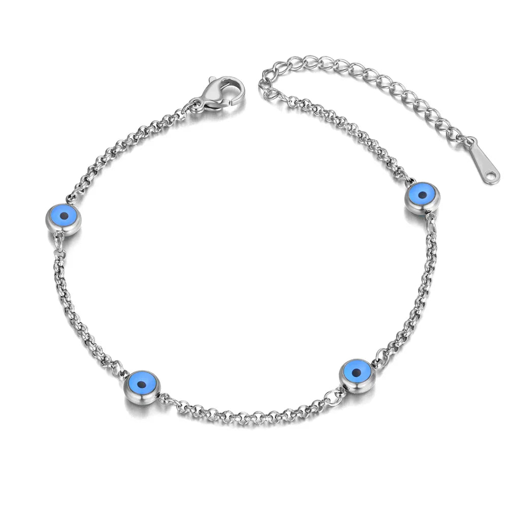 Pulsera Elegante Contra el Mal de Ojo Turco plata