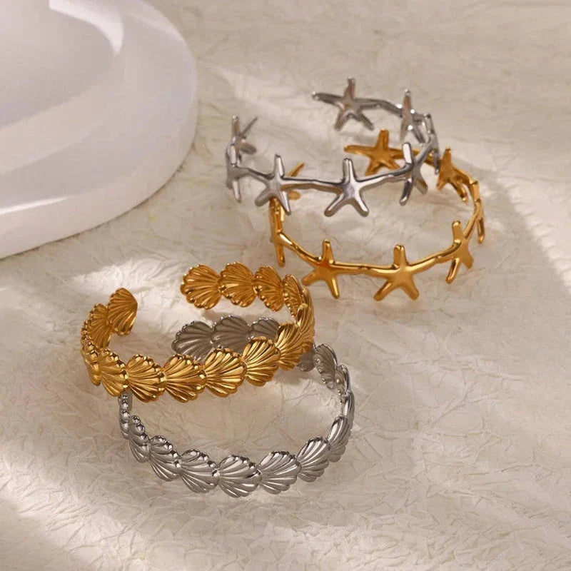 Pulsera Elegante Conchas Estrella de Mar y Vieiras plata