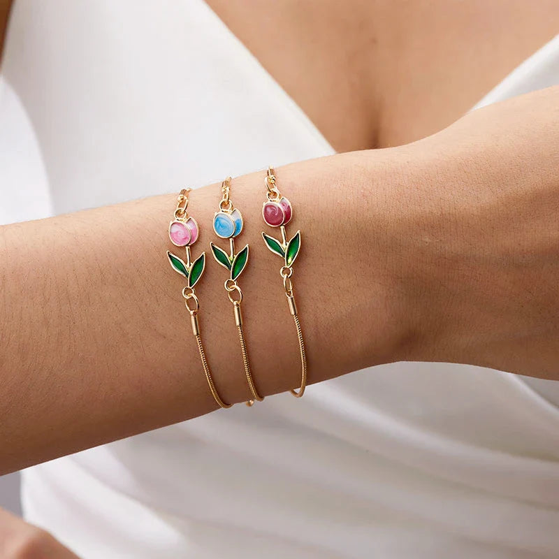 Pulsera Elegante Flor de Tulipán roja