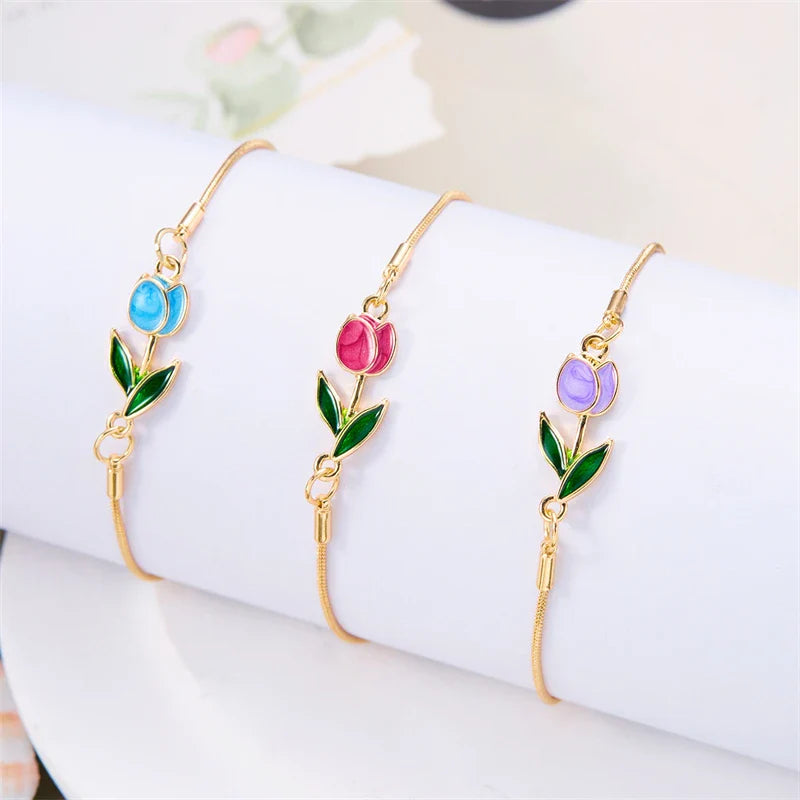 Pulsera Elegante Flor de Tulipán roja