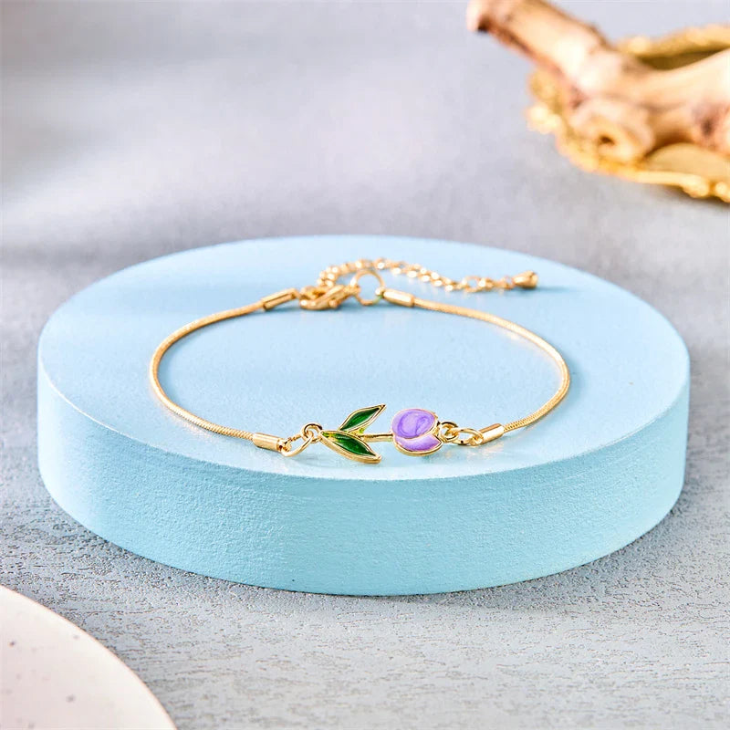 Pulsera Elegante Flor de Tulipán violeta